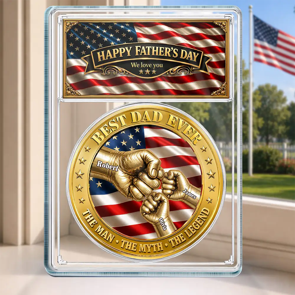 Personalized fist bump acrylic plaque featuring custom names for a unique dad and grandpa Father's Day gift.