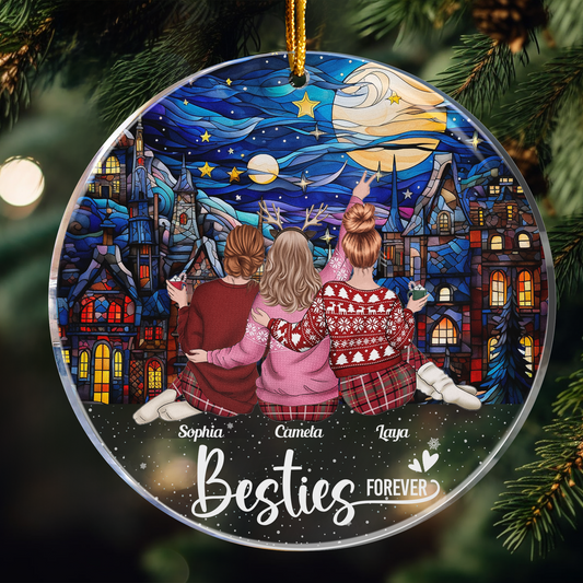 Besties Forever Holly Christmas Night - Personalized Acrylic Ornament