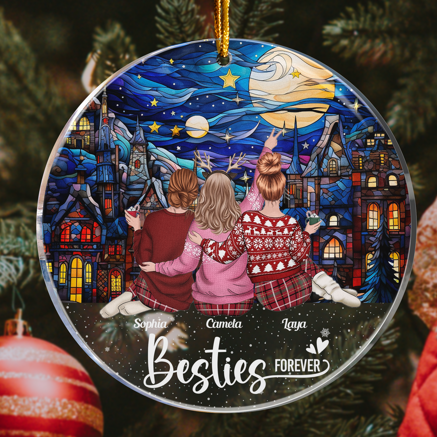 Besties Forever Holly Christmas Night - Personalized Acrylic Ornament