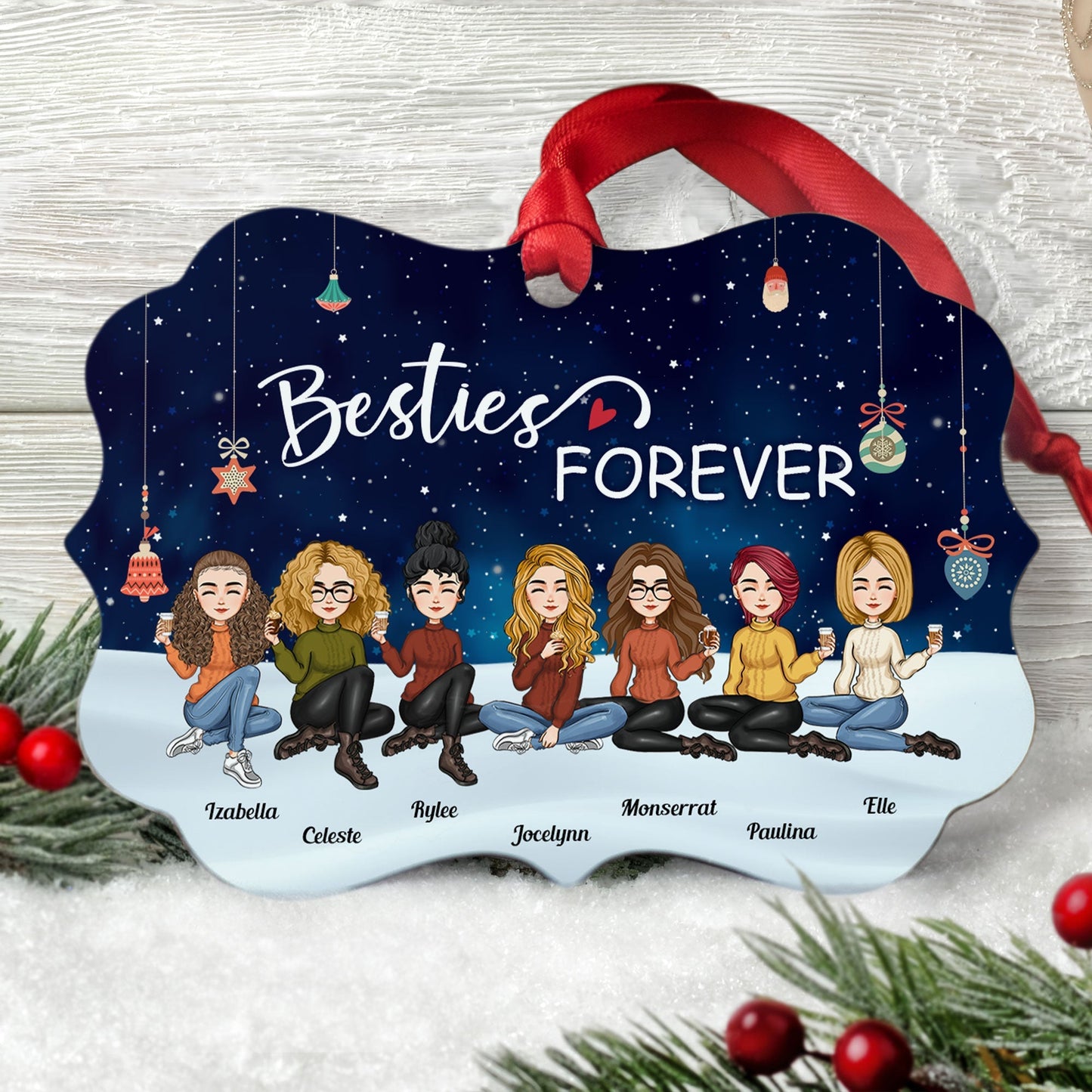 Christmas Eve - Besties Forever - Personalized Aluminum/Wooden Ornament - Christmas Gift For Friends, Besties, Soul Sisters