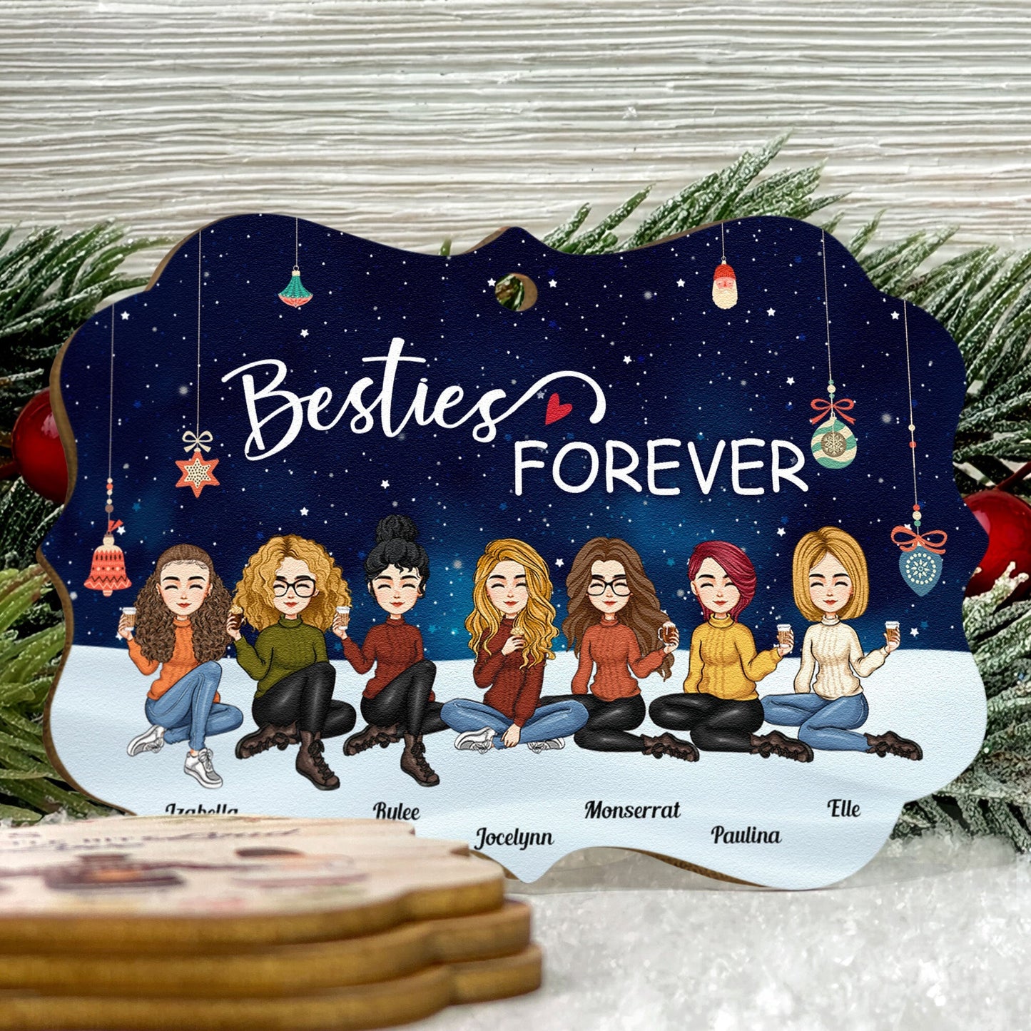 Christmas Eve - Besties Forever - Personalized Aluminum/Wooden Ornament - Christmas Gift For Friends, Besties, Soul Sisters