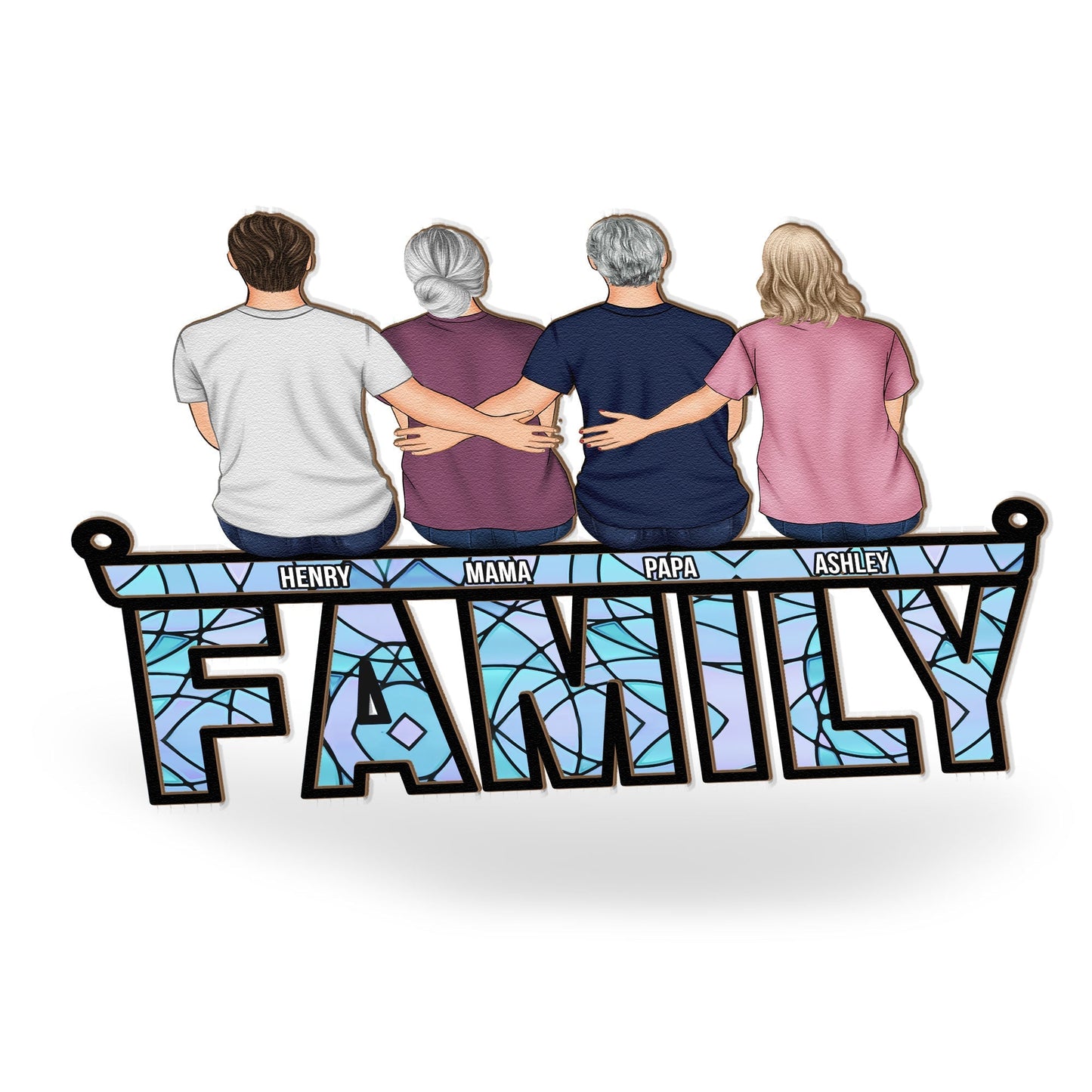 Big Family Sitting Together - Personalized Window Hanging Suncatcher Ornament