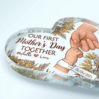 Great Job New Mom - Personalized Birth Flower Heart Shaped Acrylic Plaque