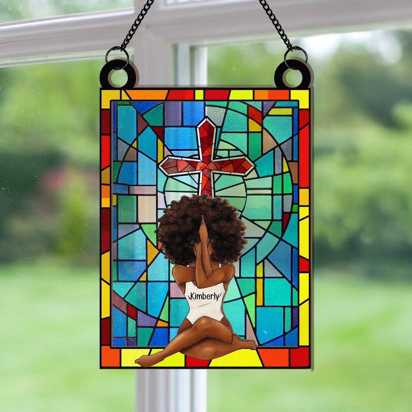 Black Girl With God Believe - Personalized Window Hanging Suncatcher Ornament