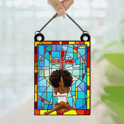 Black Girl With God Believe - Personalized Window Hanging Suncatcher Ornament