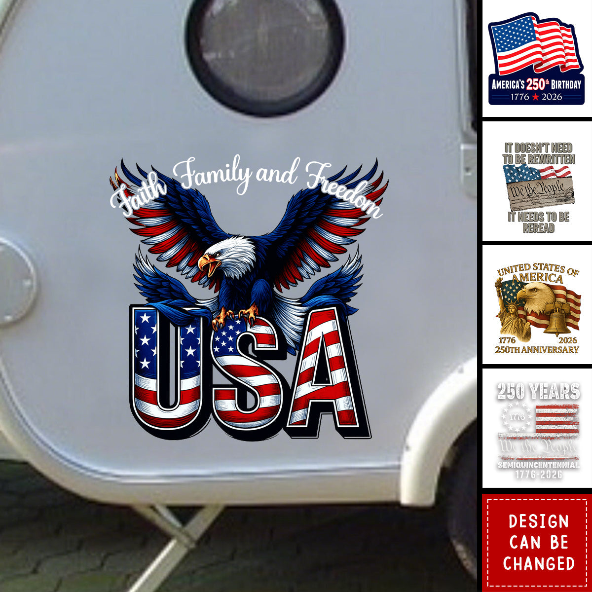 Faith, Family & Freedom - America 250th Car Sticker
