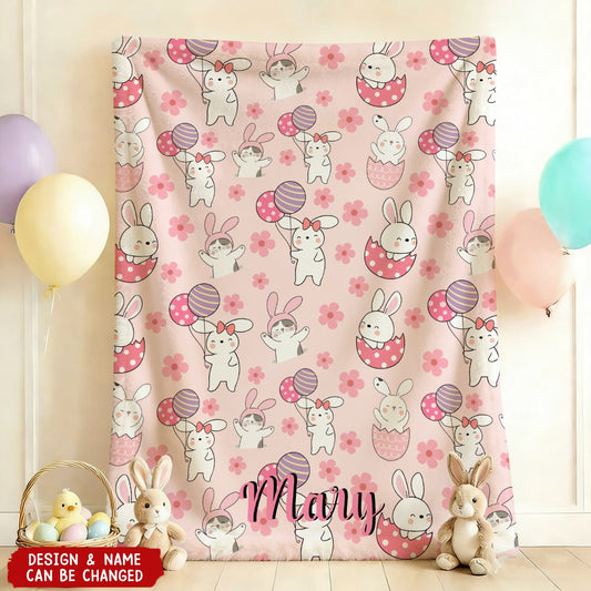 Cute Bunnies, Warm Memories - Personalized Bunny Print Easter Kids Blanket