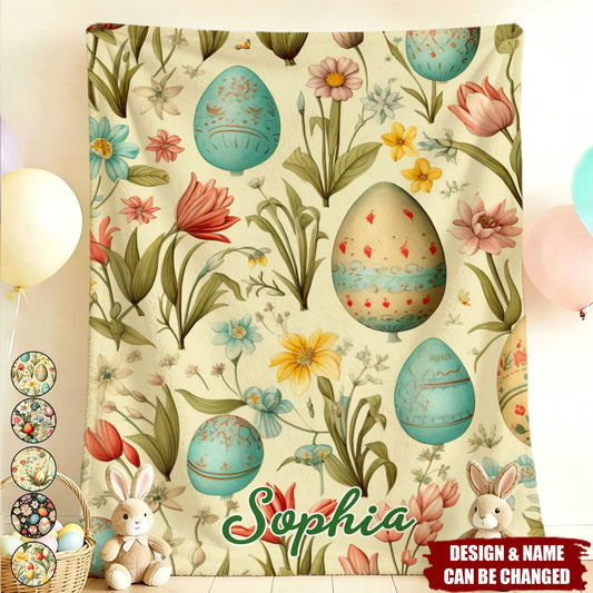 Floral Egg Print - Personalized Easter Kids Blanket