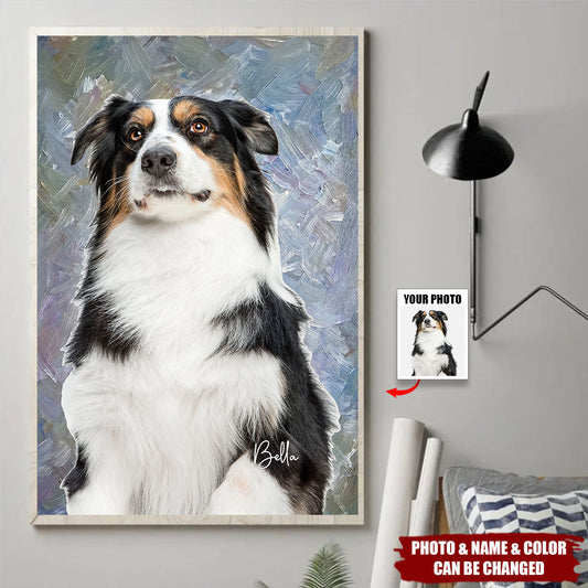 Custom pet photo canvas print with modern painting texture style design for dog and cat lovers wall art