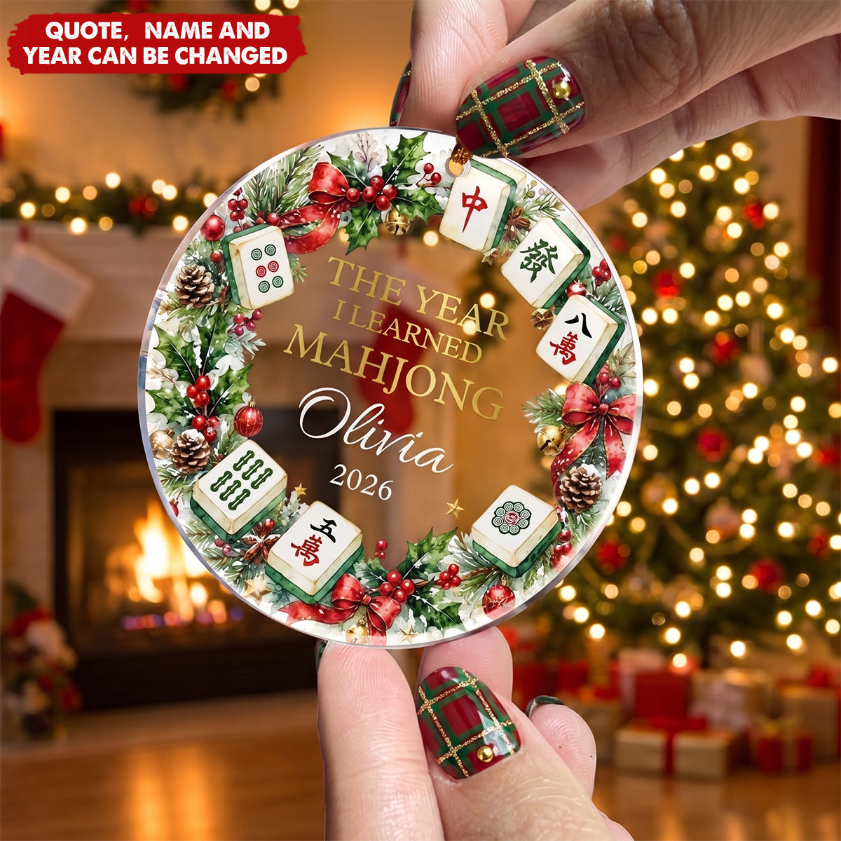 Merry Mahjong Custom Acrylic Ornament - Personalized Christmas Keepsake for Best Friends