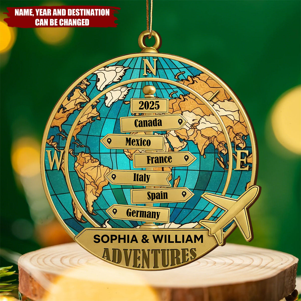 Personalized Year-Round Adventure Ornament - Custom Keepsake with 1-10 Destinations & Year