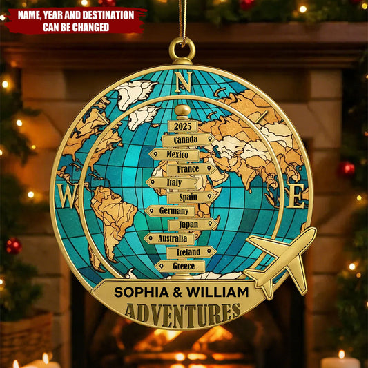 Personalized Year-Round Adventure Ornament - Custom Keepsake with 1-10 Destinations & Year