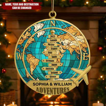 Personalized Year-Round Adventure Ornament - Custom Keepsake with 1-10 Destinations & Year