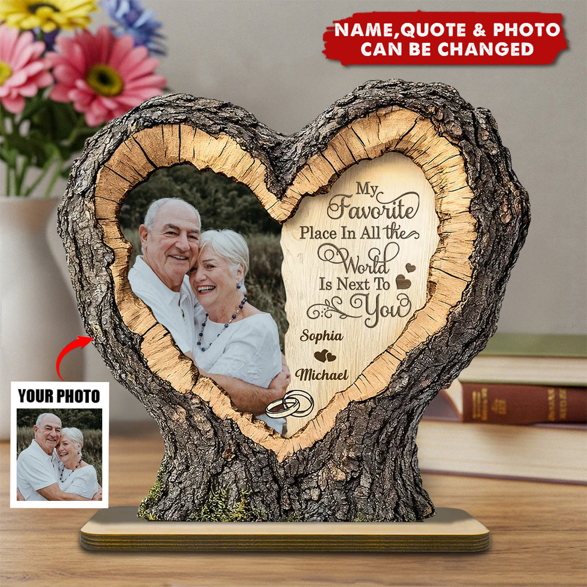 Custom Couple Photo Favorite Place Next To You - Personalized 2-Layered Wooden Plaque