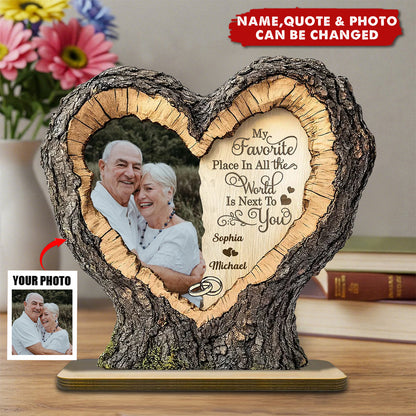 Custom Couple Photo Favorite Place Next To You - Personalized 2-Layered Wooden Plaque