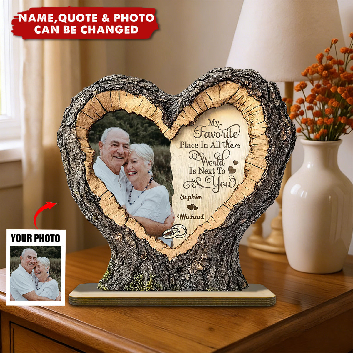 Custom Couple Photo Favorite Place Next To You - Personalized 2-Layered Wooden Plaque