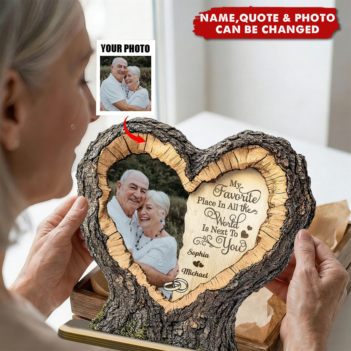 Custom Couple Photo Favorite Place Next To You - Personalized 2-Layered Wooden Plaque