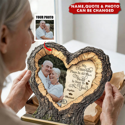 Custom Couple Photo Favorite Place Next To You - Personalized 2-Layered Wooden Plaque