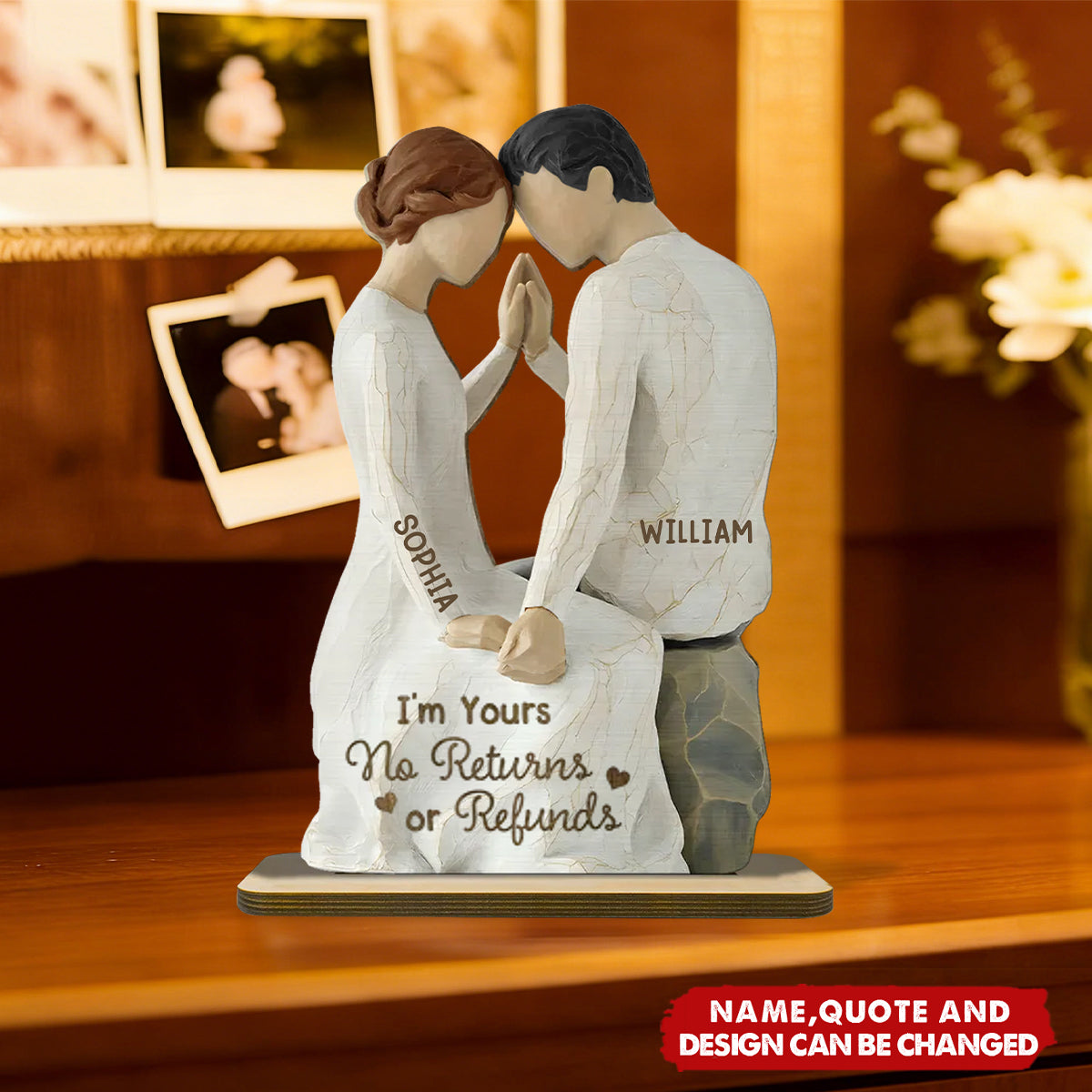 Couple Sitting Side By Side - Personalized 2-Layered Wooden Plaque