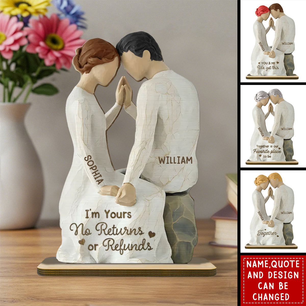 Couple Sitting Side By Side - Personalized 2-Layered Wooden Plaque