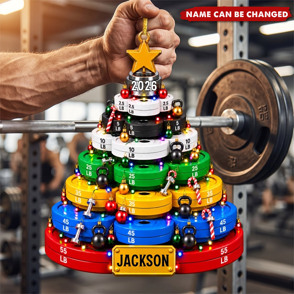 Lift Up Your Christmas: Personalized Weight Plate Wooden Ornament - Custom Fitness Holiday Gift for Gym Lovers