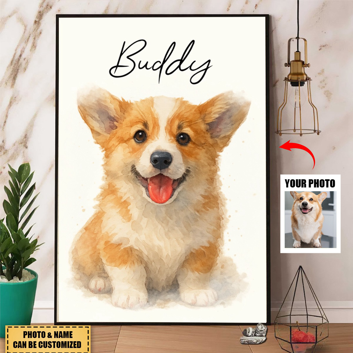 Personalized Watercolor Portraits Using Pet Photo Poster / Canvas - Custom Gift for Dogs Cats Lovers