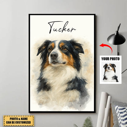 Personalized Watercolor Portraits Using Pet Photo Poster / Canvas - Custom Gift for Dogs Cats Lovers