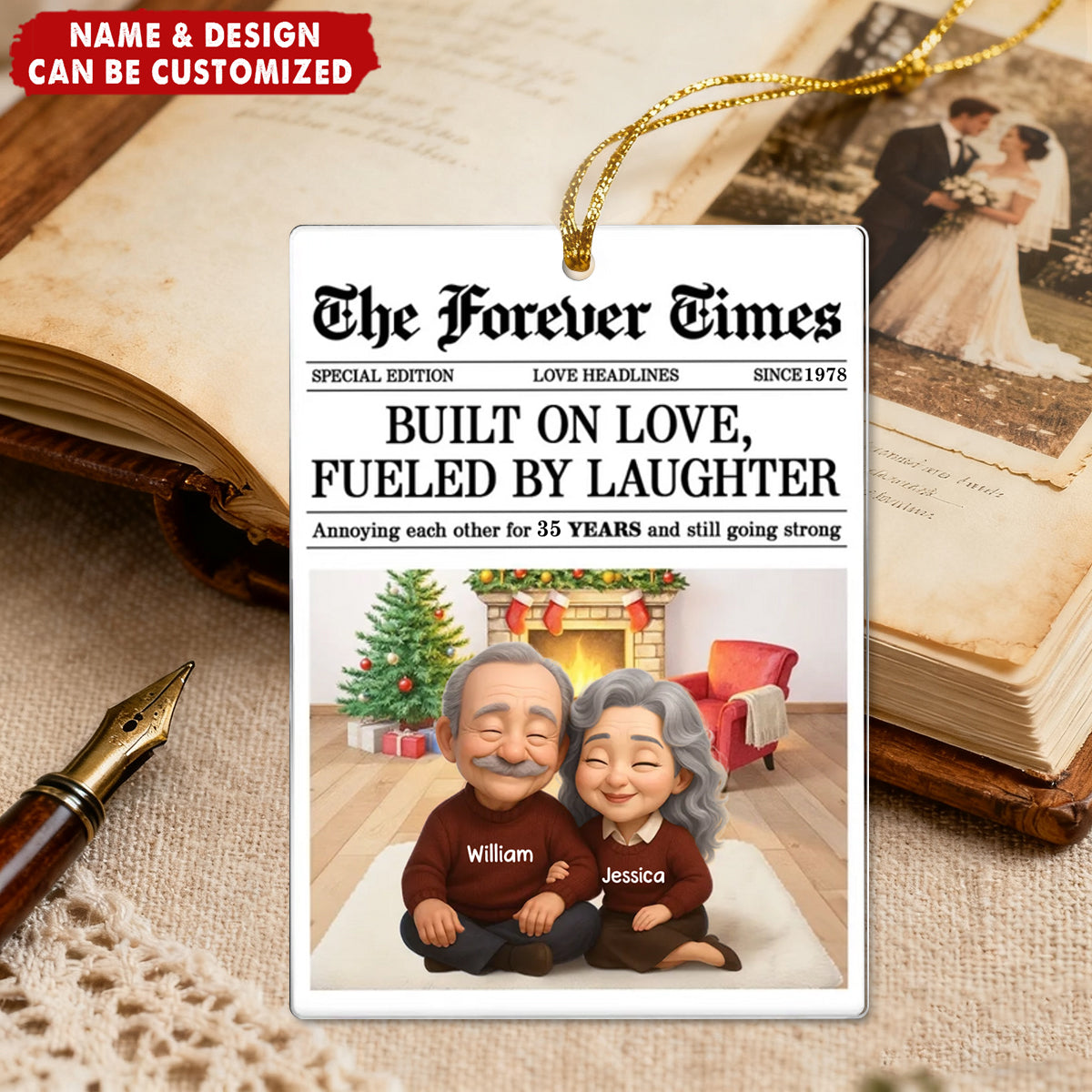 "Built On Love Fueled By Laughter" Personalized Acrylic Ornament - Anniversary and Christmas for Couples
