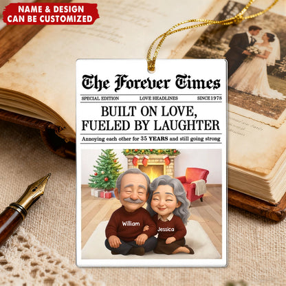 "Built On Love Fueled By Laughter" Personalized Acrylic Ornament - Anniversary and Christmas for Couples