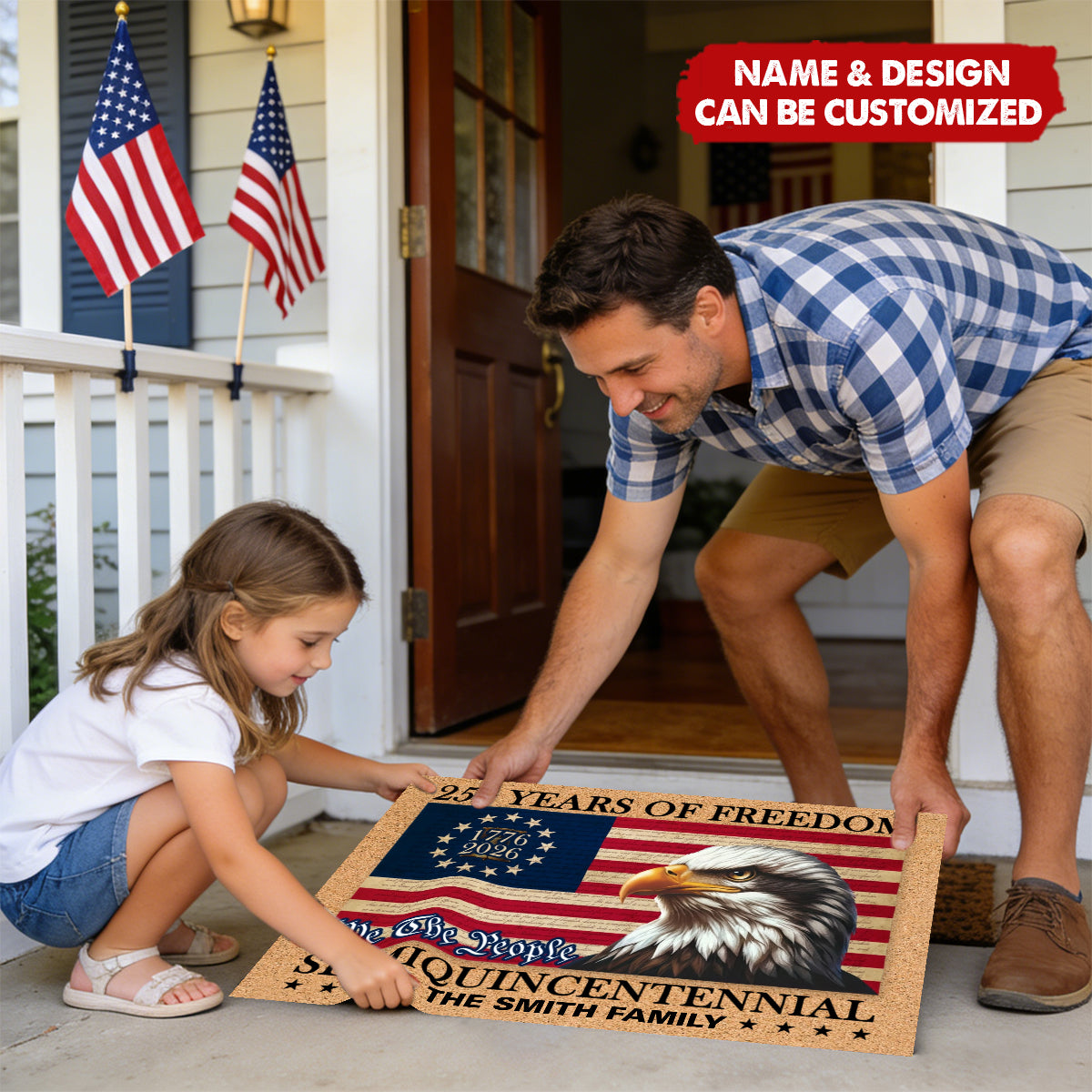 250 Years of Freedom Semiquincentennial - Personalized Eagle American Flag Doormat
