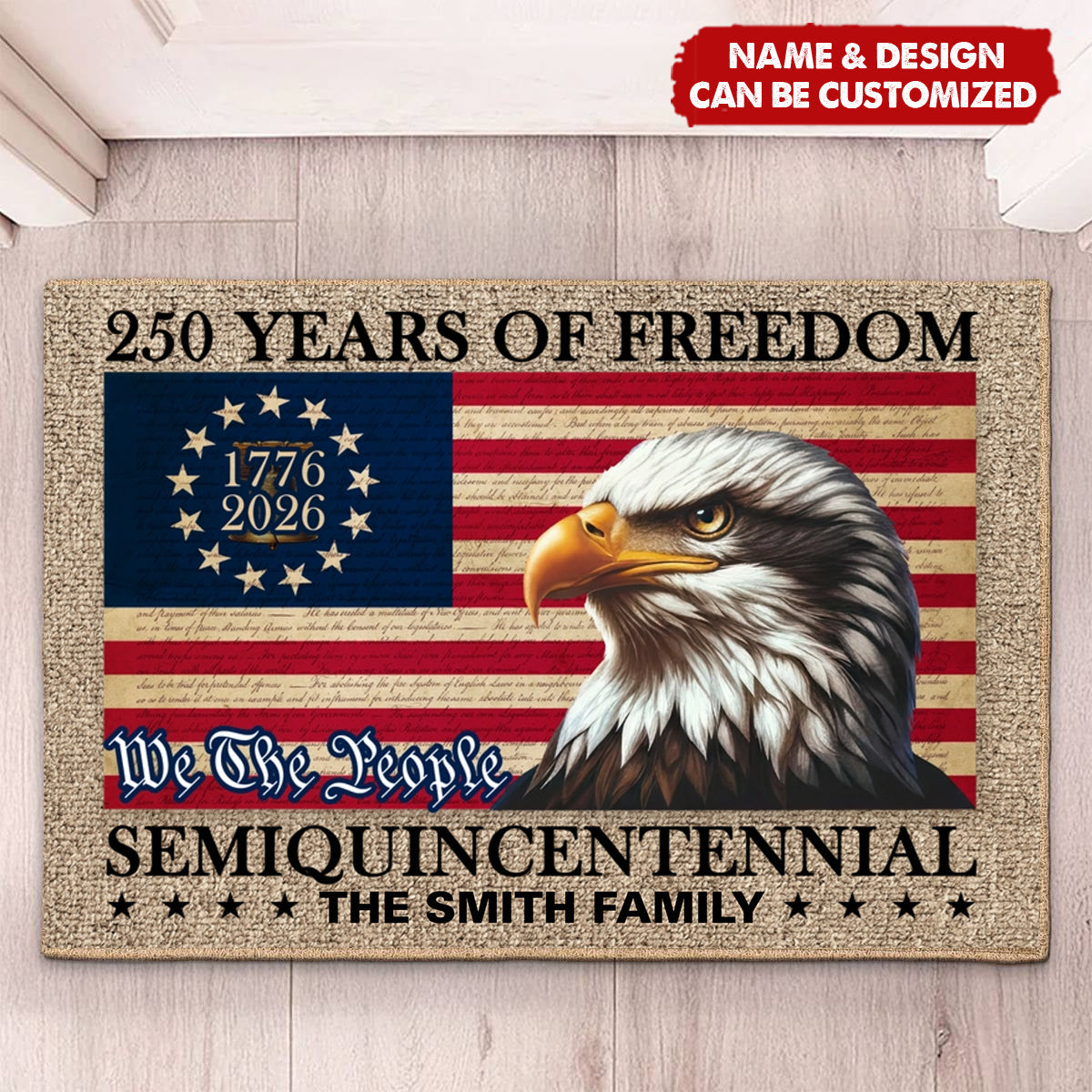 250 Years of Freedom Semiquincentennial - Personalized Eagle American Flag Doormat
