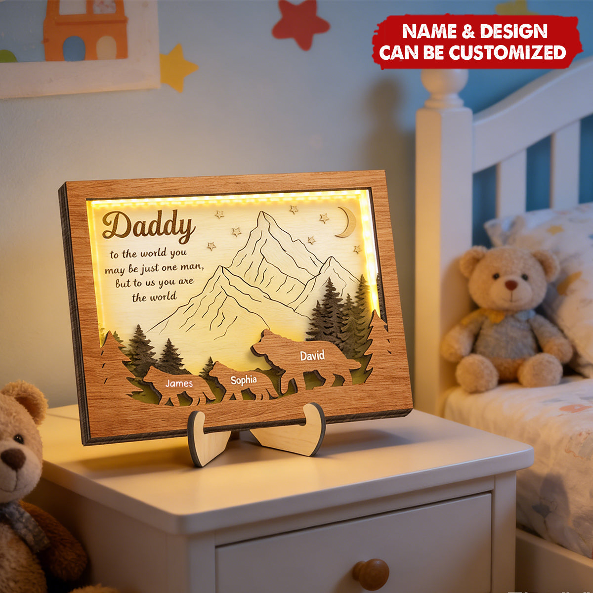 “Daddy, To Us You Are The World” - Personalized LED Wooden Plaque