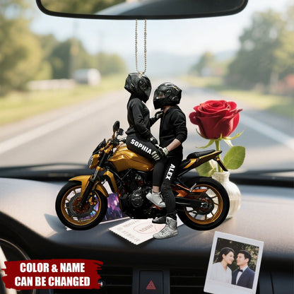 Motorbike Couple Car Decor - Personalized Acrylic Car Ornament