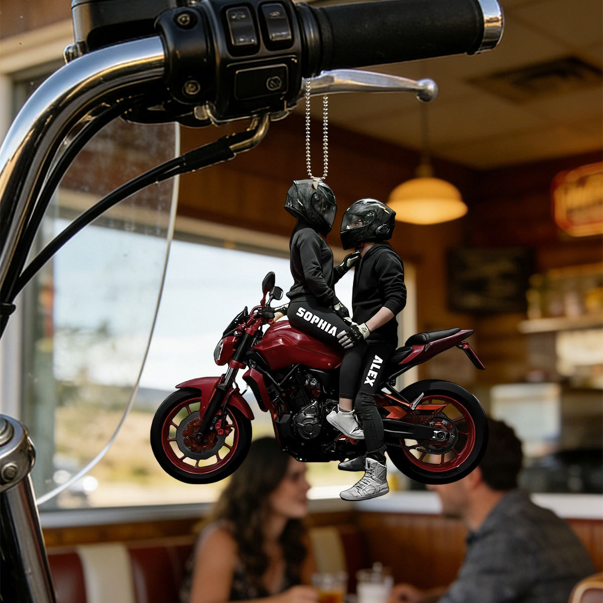 Motorbike Couple Car Decor - Personalized Acrylic Car Ornament