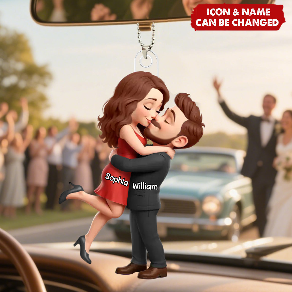 Personalized Custom Couple Hugging Acrylic Car Ornament - Romantic Gift for Husband & Wife