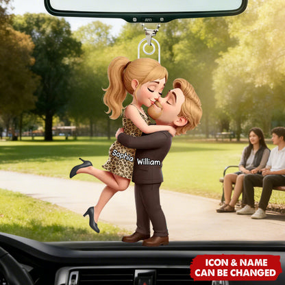Personalized Custom Couple Hugging Acrylic Car Ornament - Romantic Gift for Husband & Wife
