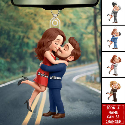 Personalized Custom Couple Hugging Acrylic Car Ornament - Romantic Gift for Husband & Wife