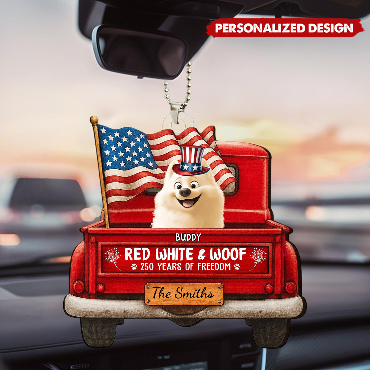 USA "250 Years Of Freedom" - Personalized Custom Vintage Truck Acrylic Car Ornament