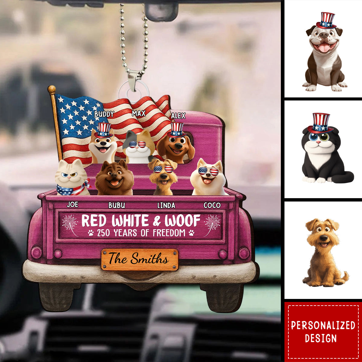 USA "250 Years Of Freedom" - Personalized Custom Vintage Truck Acrylic Car Ornament