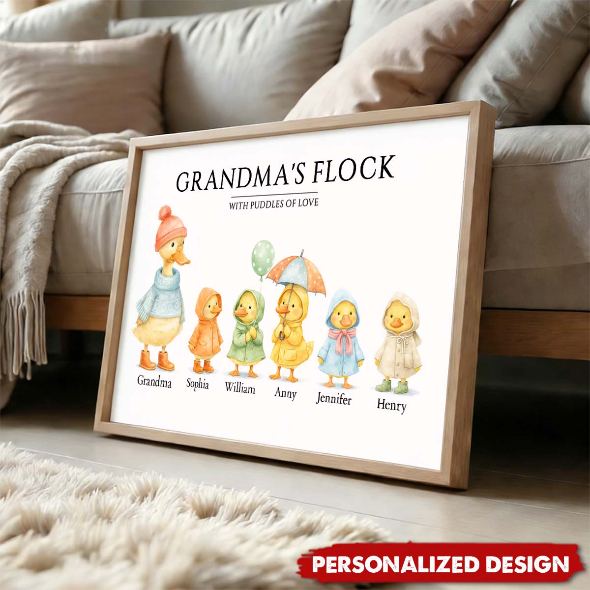 Grandma's Flock with Puddles of Love - Personalized Canvas / Poster