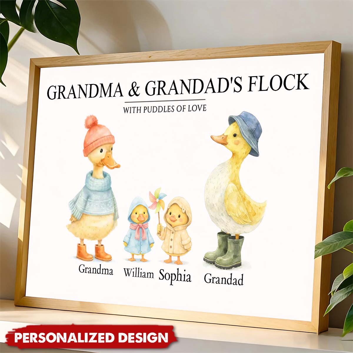 Grandma's Flock with Puddles of Love - Personalized Canvas / Poster