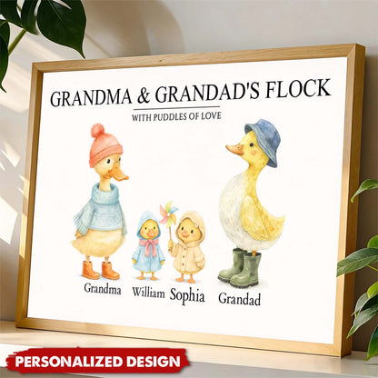Grandma's Flock with Puddles of Love - Personalized Canvas / Poster