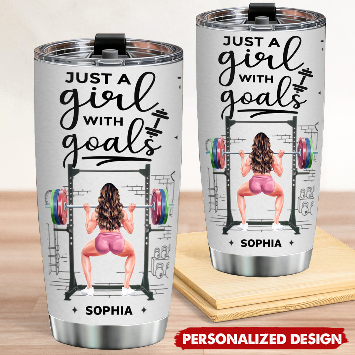 Customizable Fitness Tumbler - ‘Just A Girl With Goals’ Personalized Workout Motivation