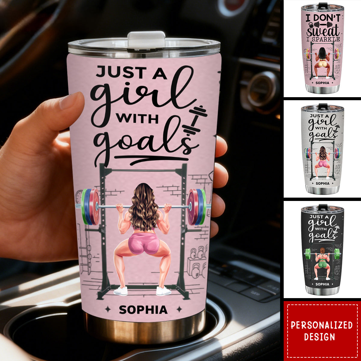 Customizable Fitness Tumbler - ‘Just A Girl With Goals’ Personalized Workout Motivation