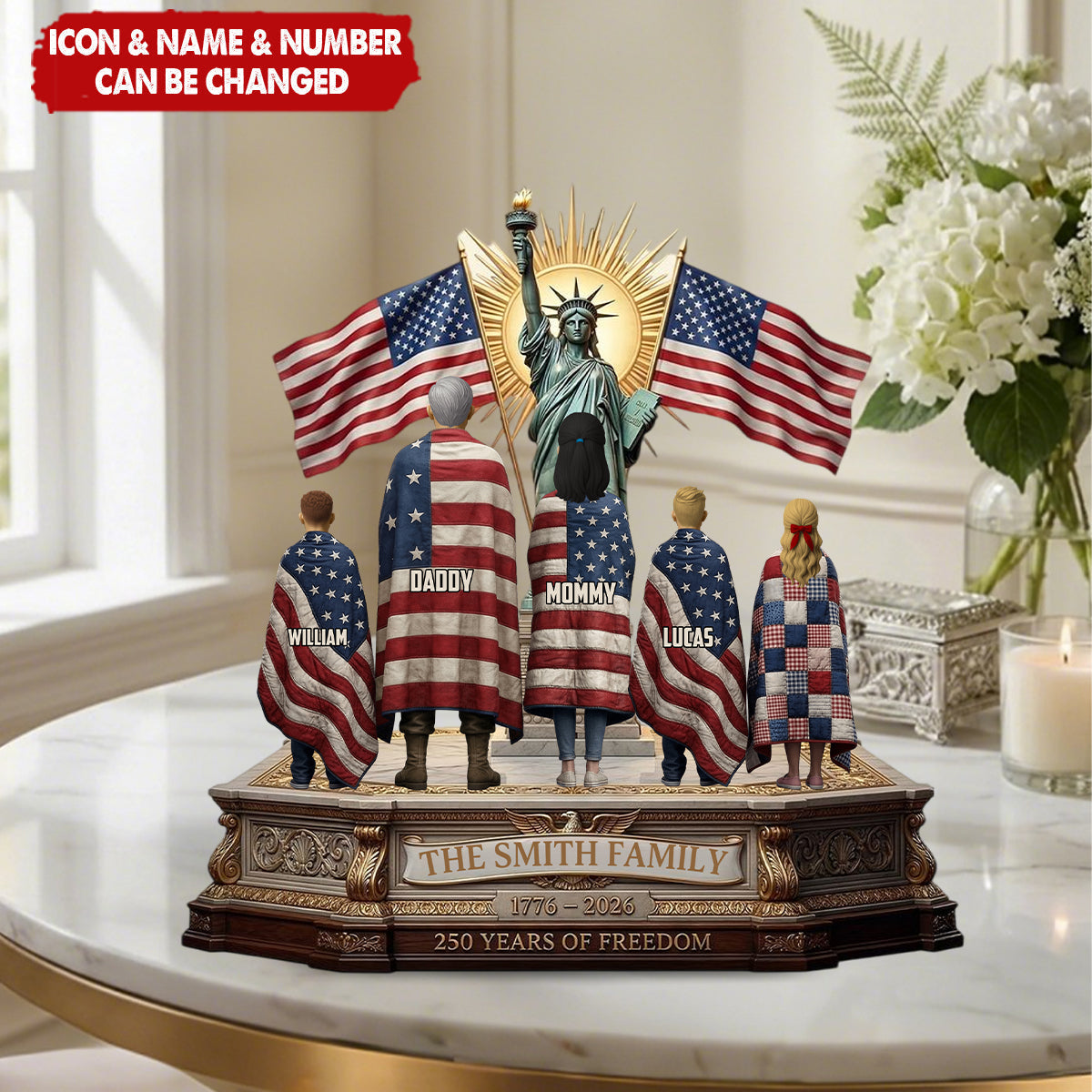 250th Anniversary Patriotic Family Plaque - Personalized Keepsake Gift