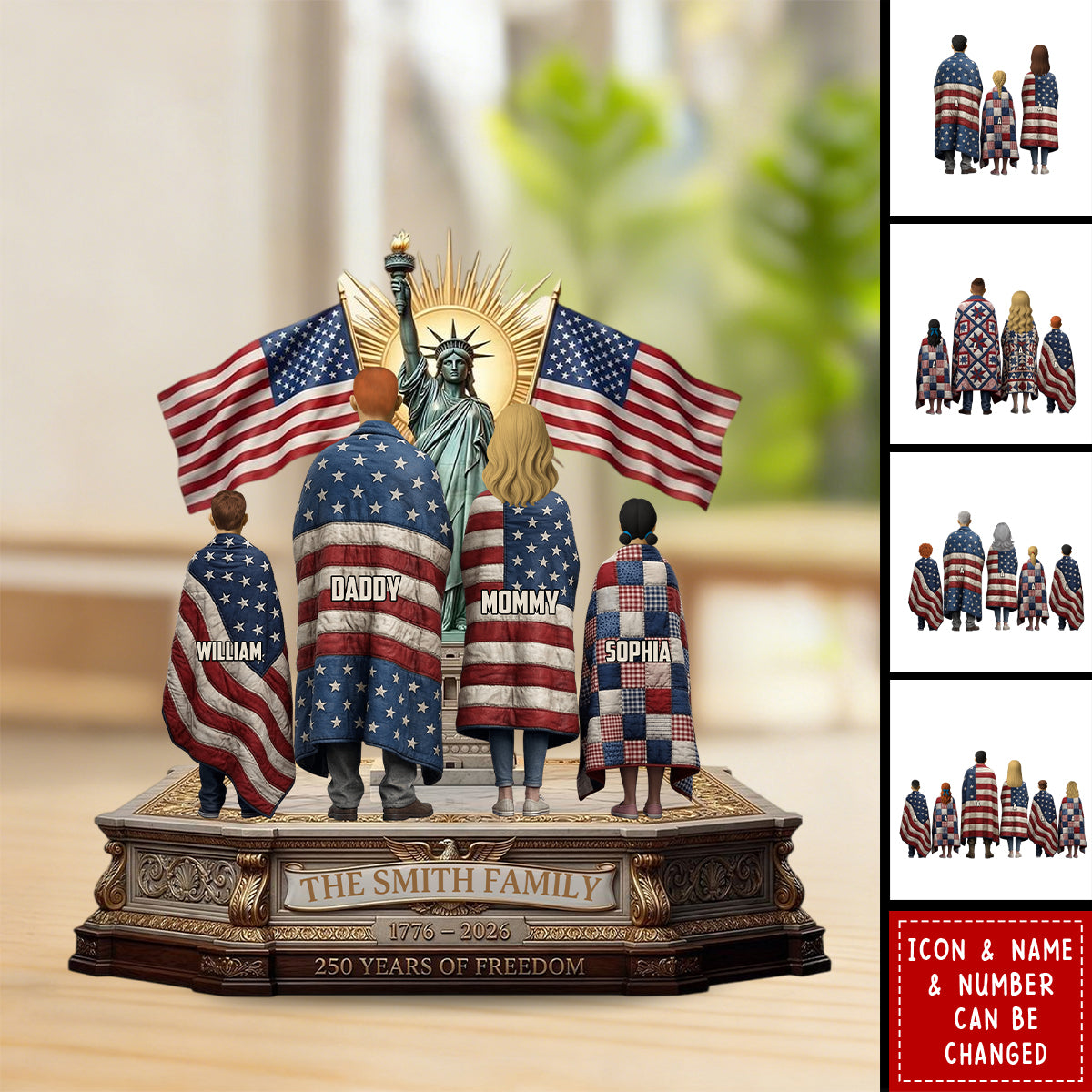 250th Anniversary Patriotic Family Plaque - Personalized Keepsake Gift