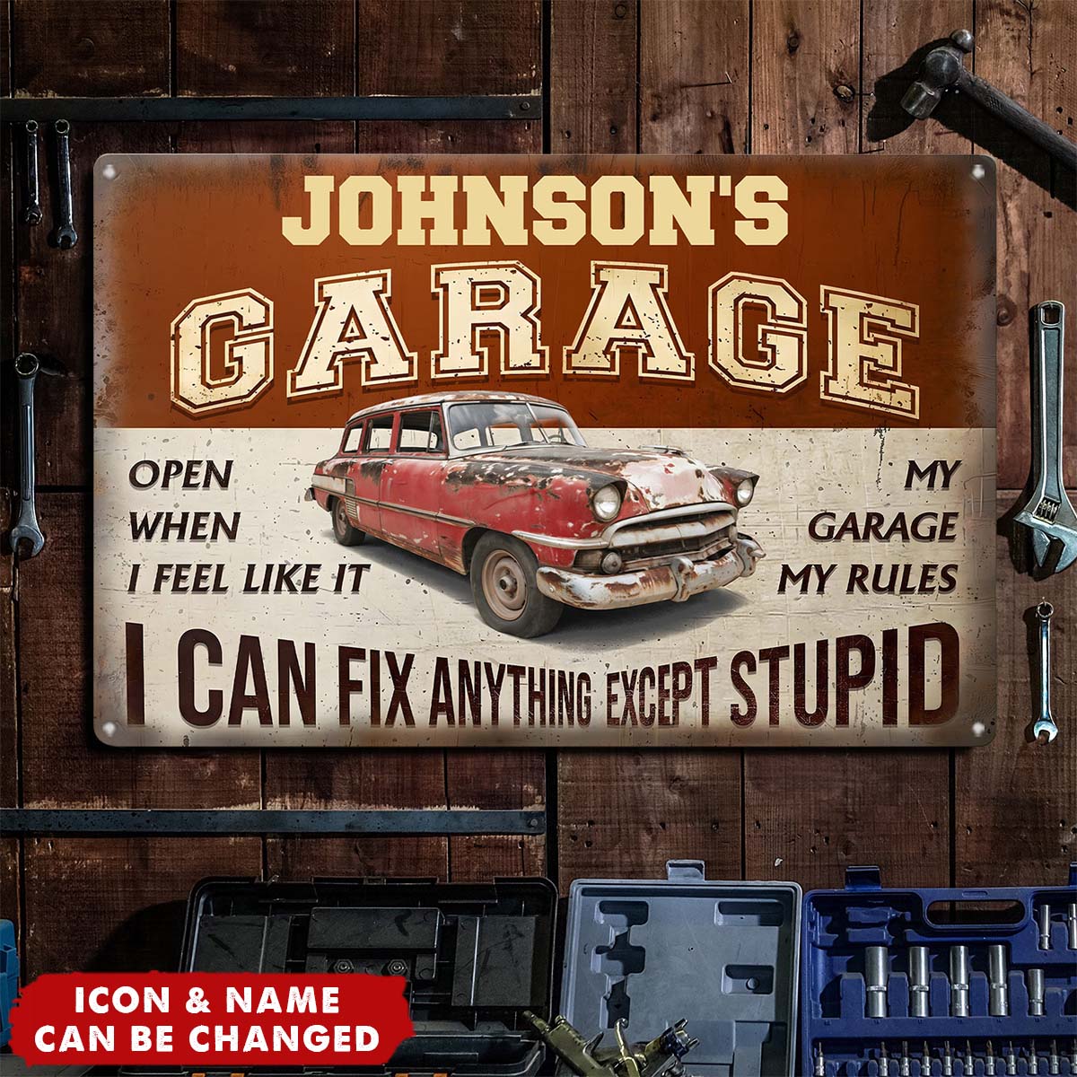 Personalized Garage Metal Sign personalization view for Dad