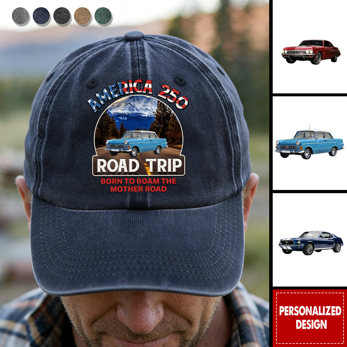 Personalized Car Photo Cap - America 250 Route 66 Road Trip