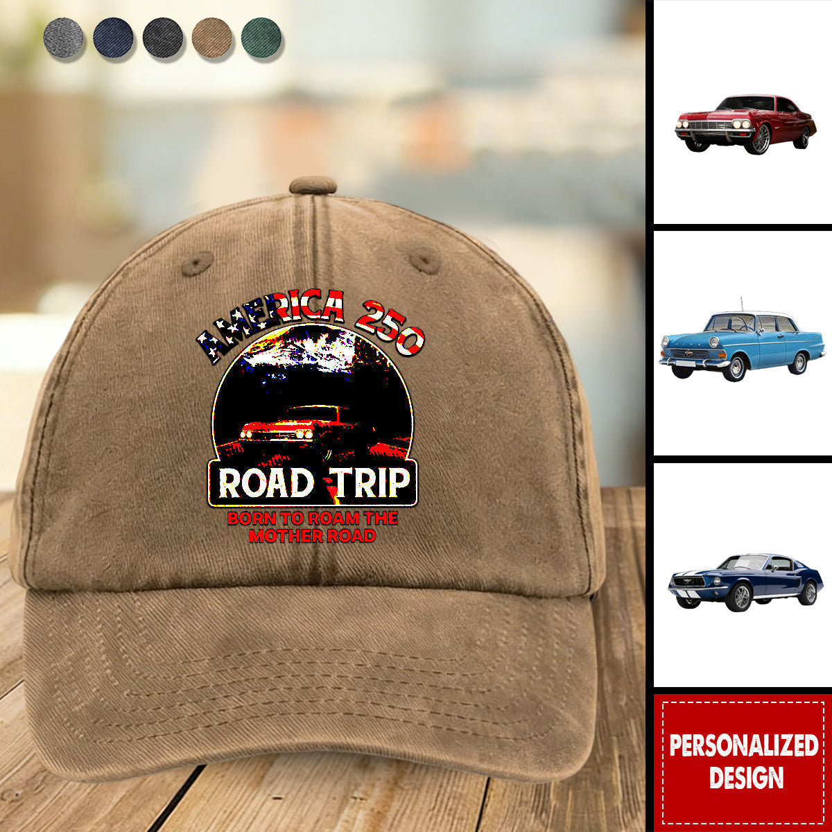 Personalized Car Photo Cap - America 250 Route 66 Road Trip