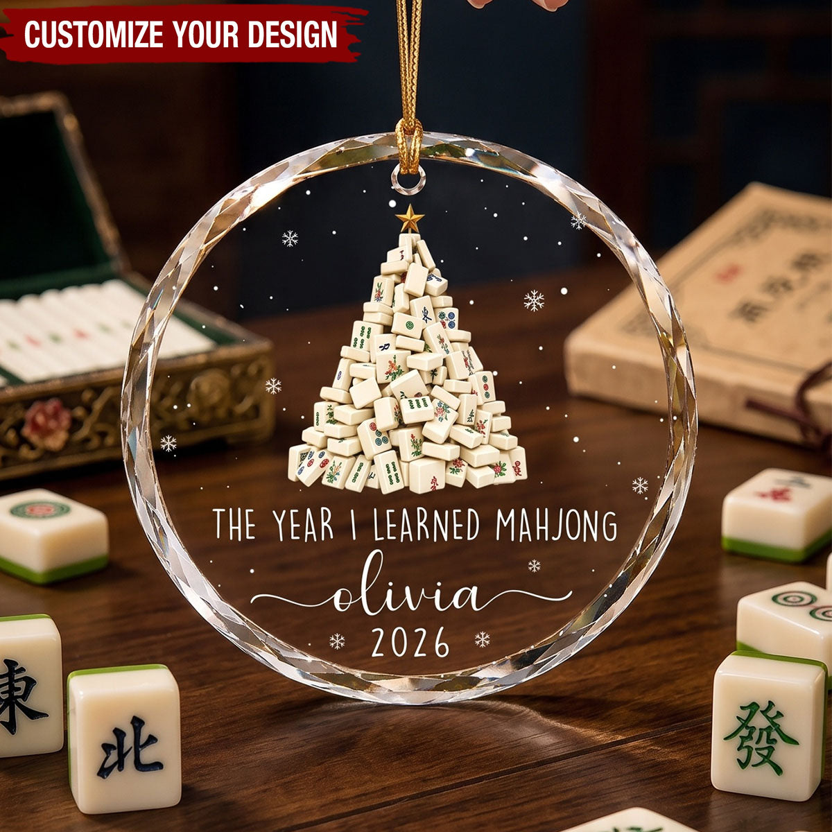 "The Year I Learned Mahjong" Personalized Glass Ornament - Christmas Gift for Best Friends